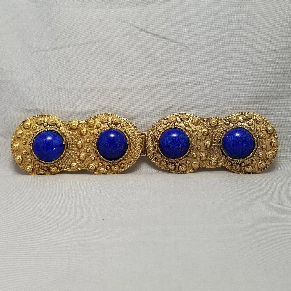Two-Piece Belt Buckle By Flora Designer Women's Unisex Blue‎ Cabochon Agate